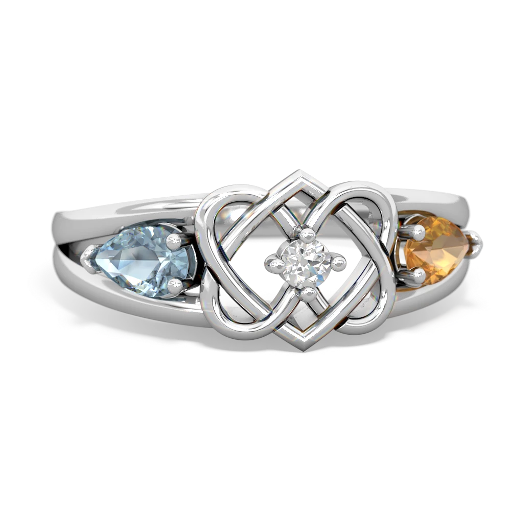 Aquamarine Hearts Intertwined 14K White Gold ring R5880