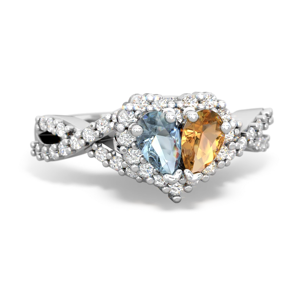 Aquamarine Diamond Twist 'One Heart' 14K White Gold ring R2640HRT