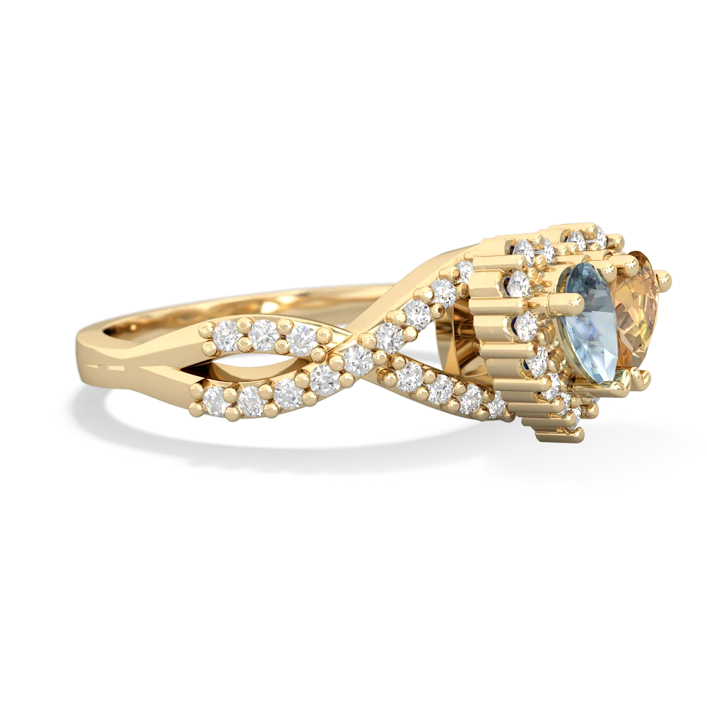 Aquamarine Diamond Twist 'One Heart' 14K Yellow Gold ring R2640HRT