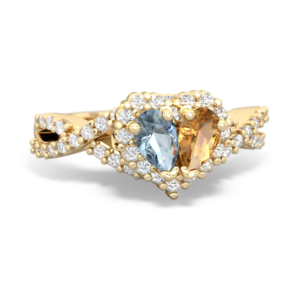 Aquamarine Diamond Twist 'One Heart' 14K Yellow Gold ring R2640HRT