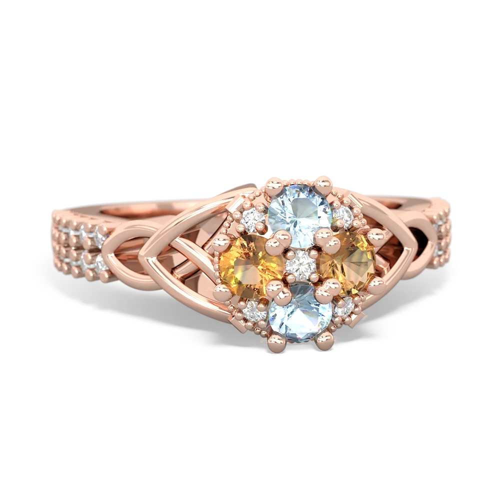 Aquamarine Celtic Knot Cluster Engagement 14K Rose Gold ring R26443RD