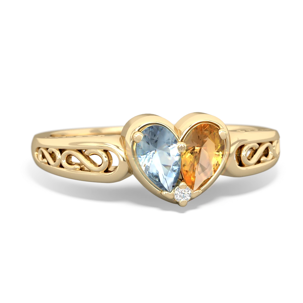 Aquamarine Filligree 'One Heart' 14K Yellow Gold ring R5070