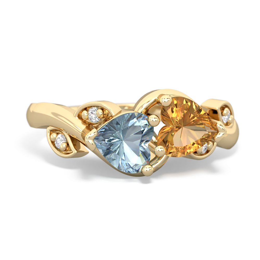 Aquamarine Floral Elegance 14K Yellow Gold ring R5790