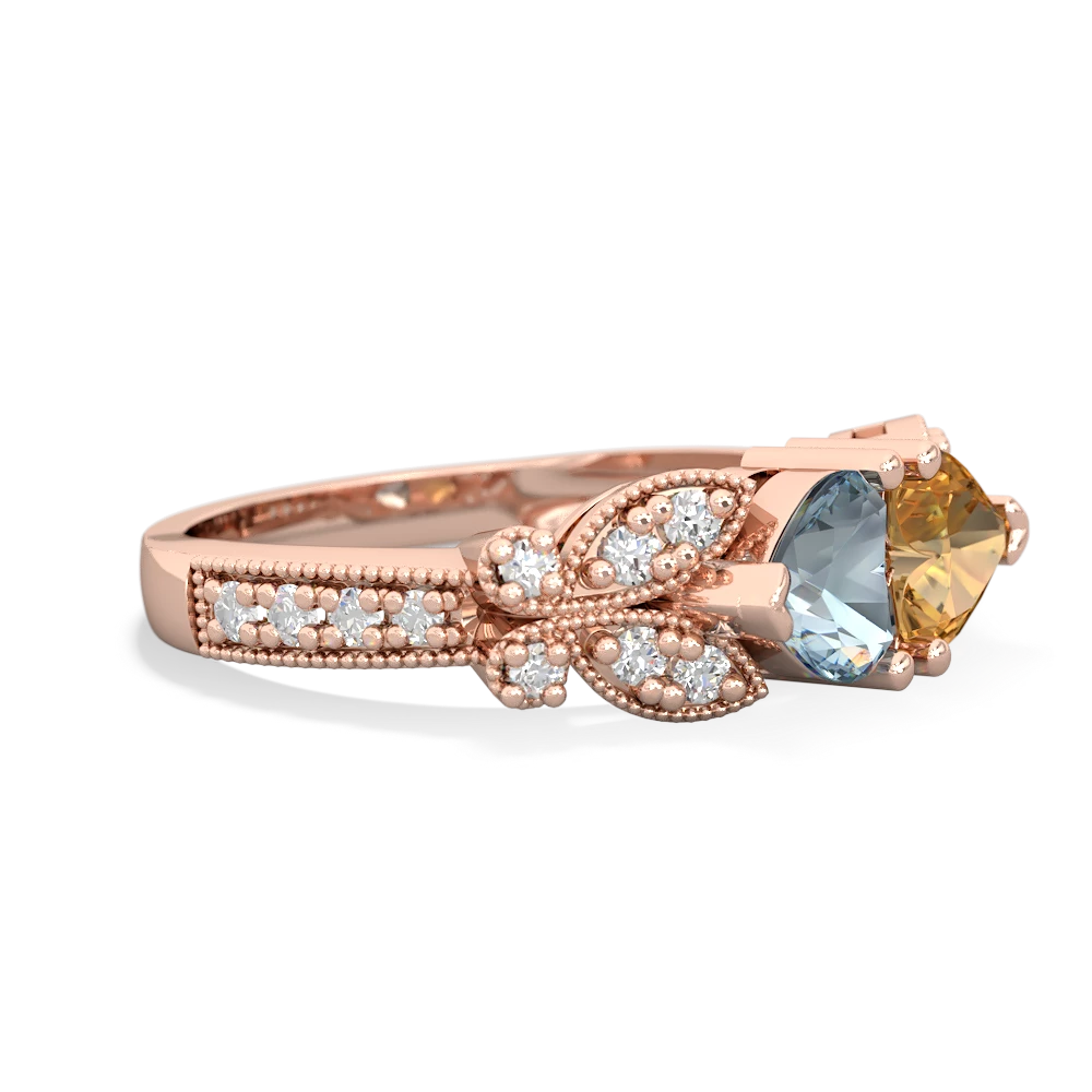 Aquamarine Diamond Butterflies 14K Rose Gold ring R5601