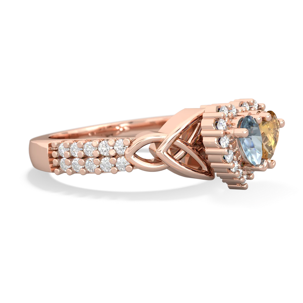 Aquamarine Celtic Knot Two Hearts As One 14K Rose Gold ring R2644HRT