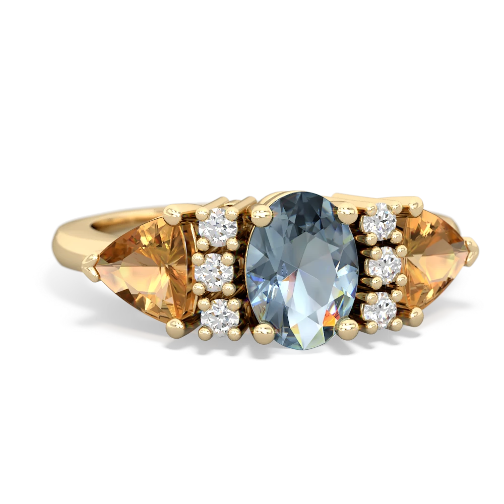 Aquamarine Antique Style Three Stone 14K Yellow Gold ring R2186