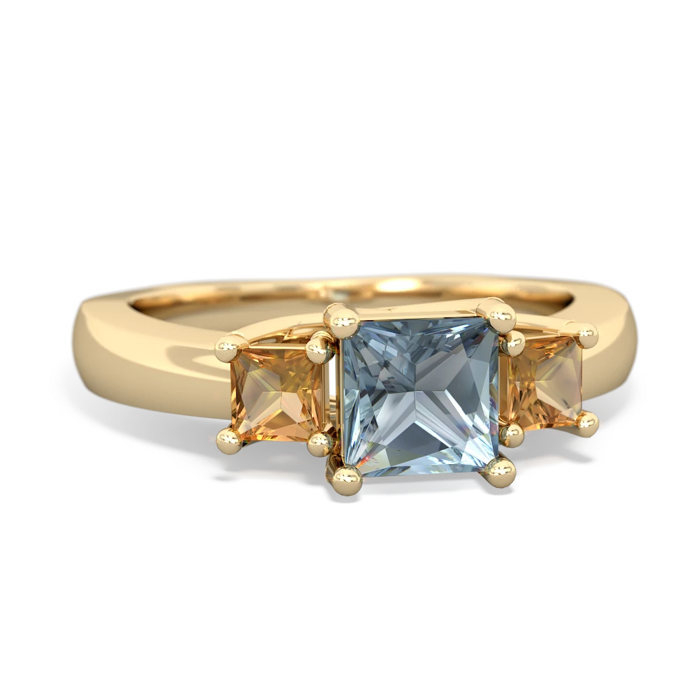 Aquamarine Three Stone Trellis 14K Yellow Gold ring R4015