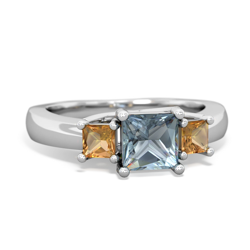 Aquamarine Three Stone Trellis 14K White Gold ring R4015