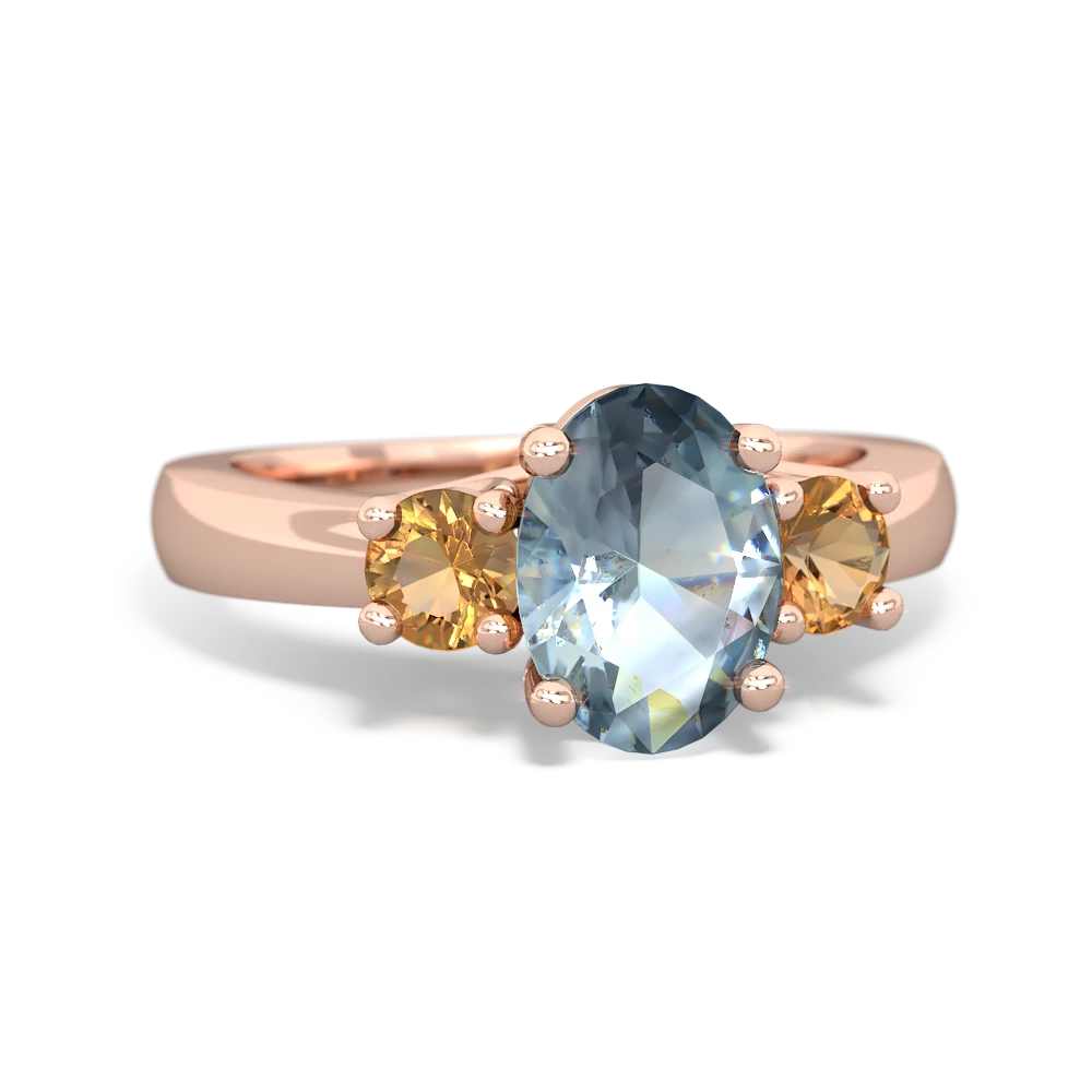 Aquamarine Three Stone Oval Trellis 14K Rose Gold ring R4024