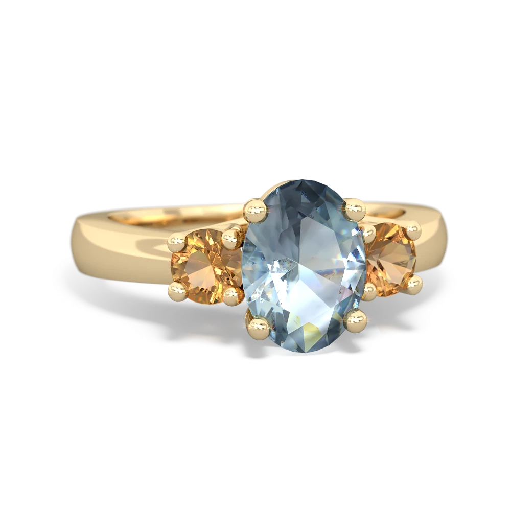 Aquamarine Three Stone Oval Trellis 14K Yellow Gold ring R4024