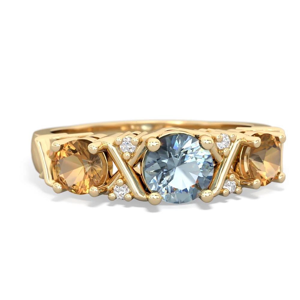 Aquamarine Hugs And Kisses 14K Yellow Gold ring R5016