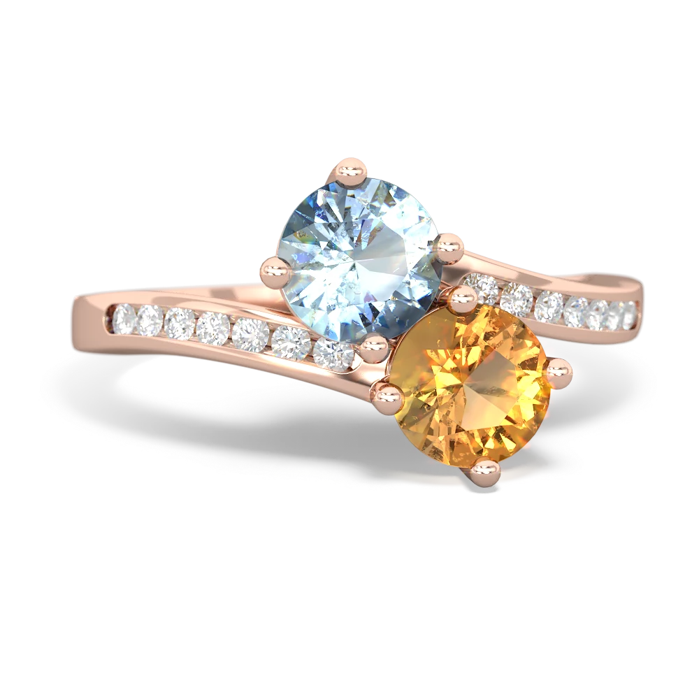 Aquamarine Channel Set Two Stone 14K Rose Gold ring R5303