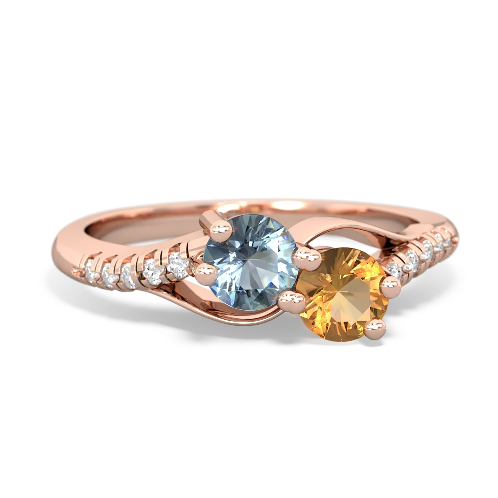 Aquamarine Infinity Pave Two Stone 14K Rose Gold ring R5285