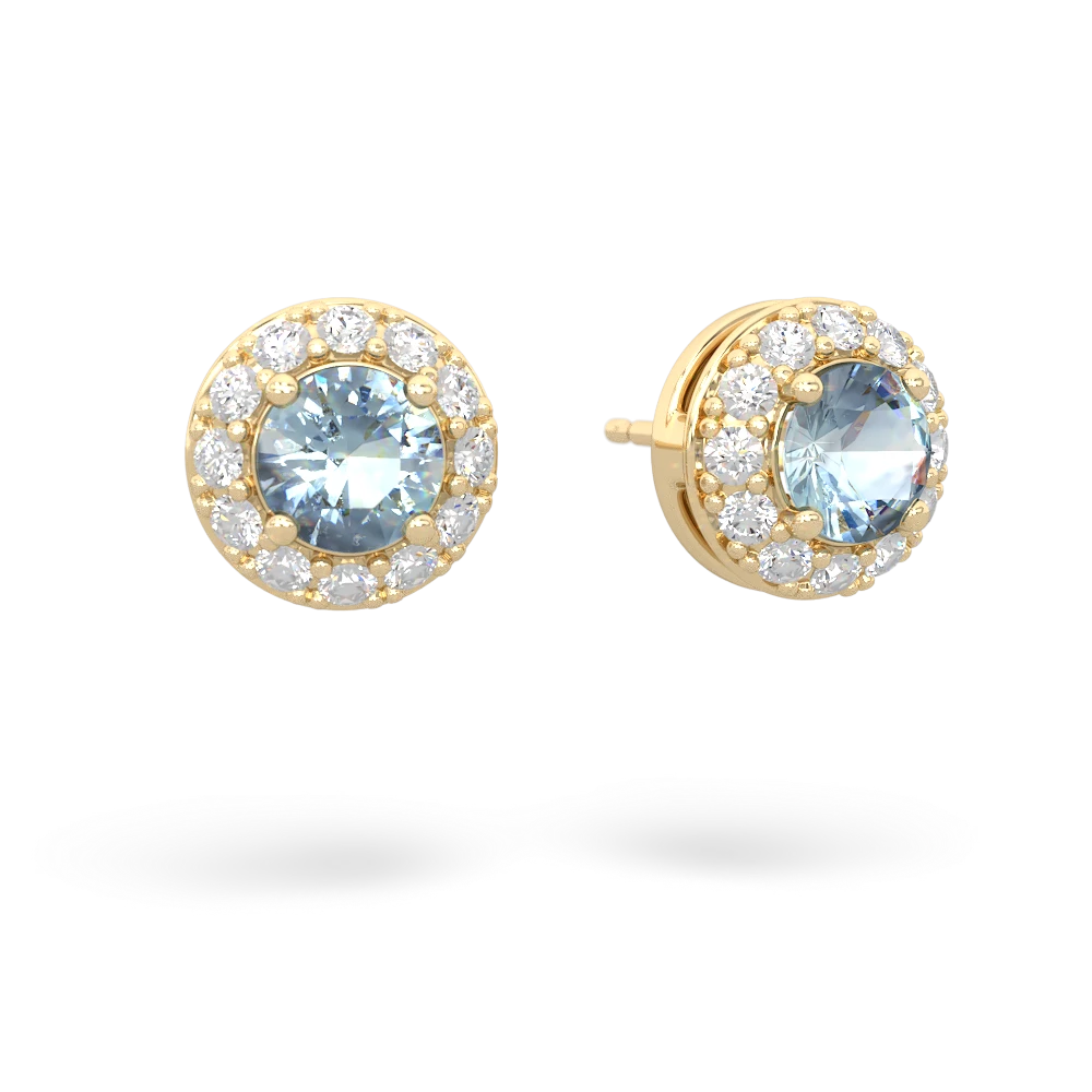 Aquamarine Diamond Halo 14K Yellow Gold earrings E5370