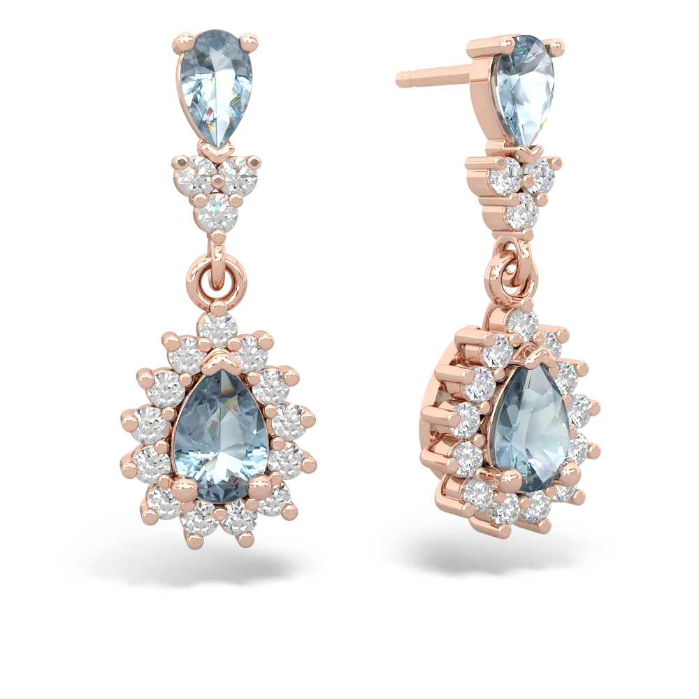 Aquamarine Halo Pear Dangle 14K Rose Gold earrings E1882