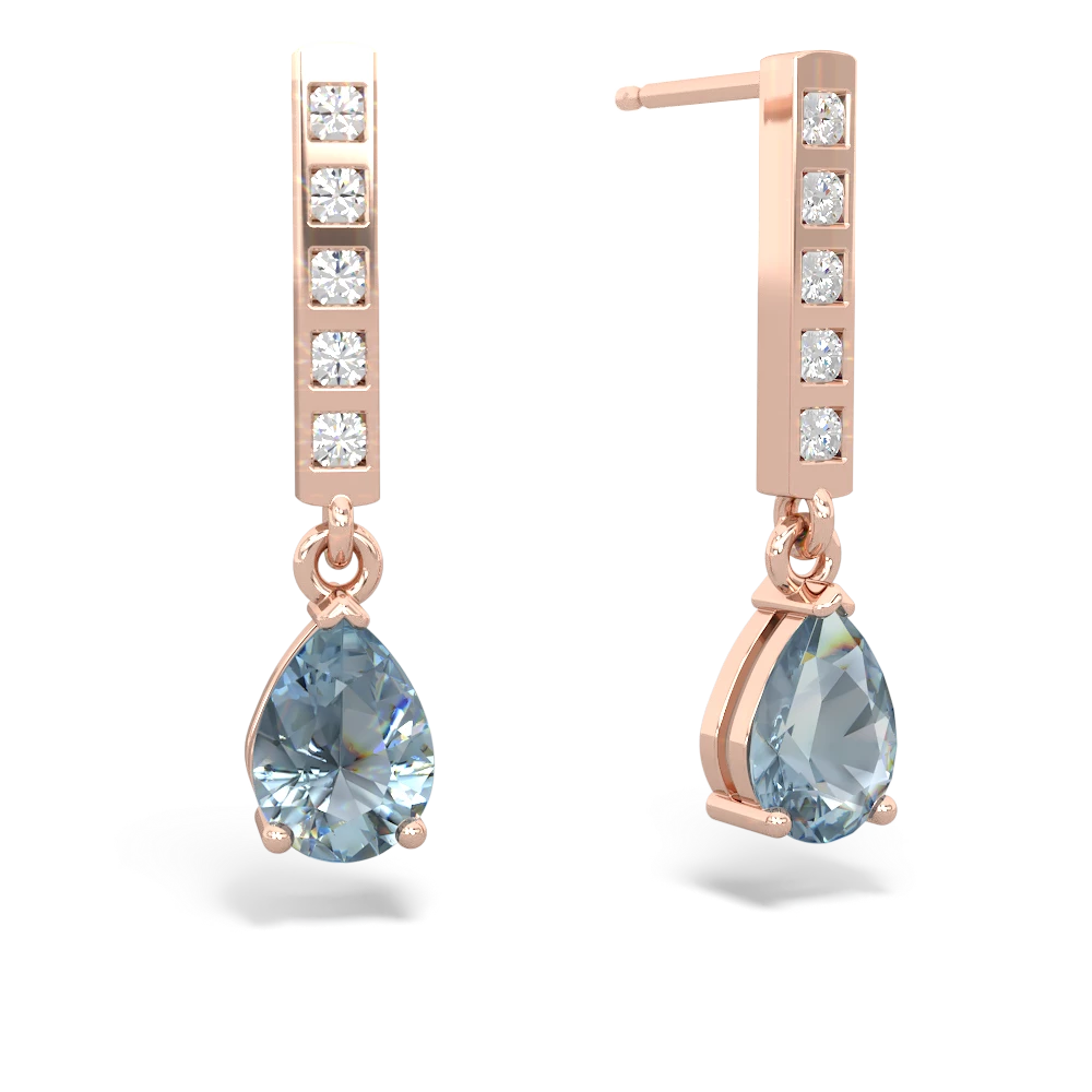 Aquamarine Art Deco Diamond Drop 14K Rose Gold earrings E5324