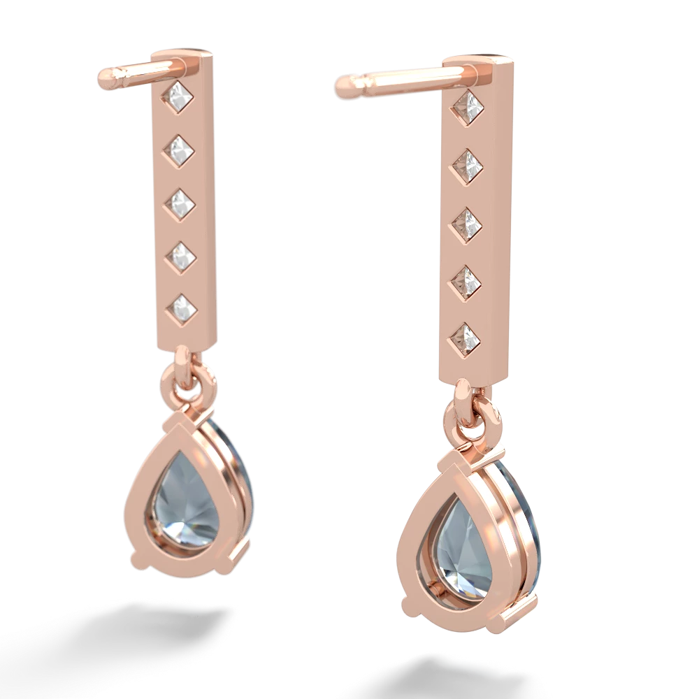 Aquamarine Art Deco Diamond Drop 14K Rose Gold earrings E5324