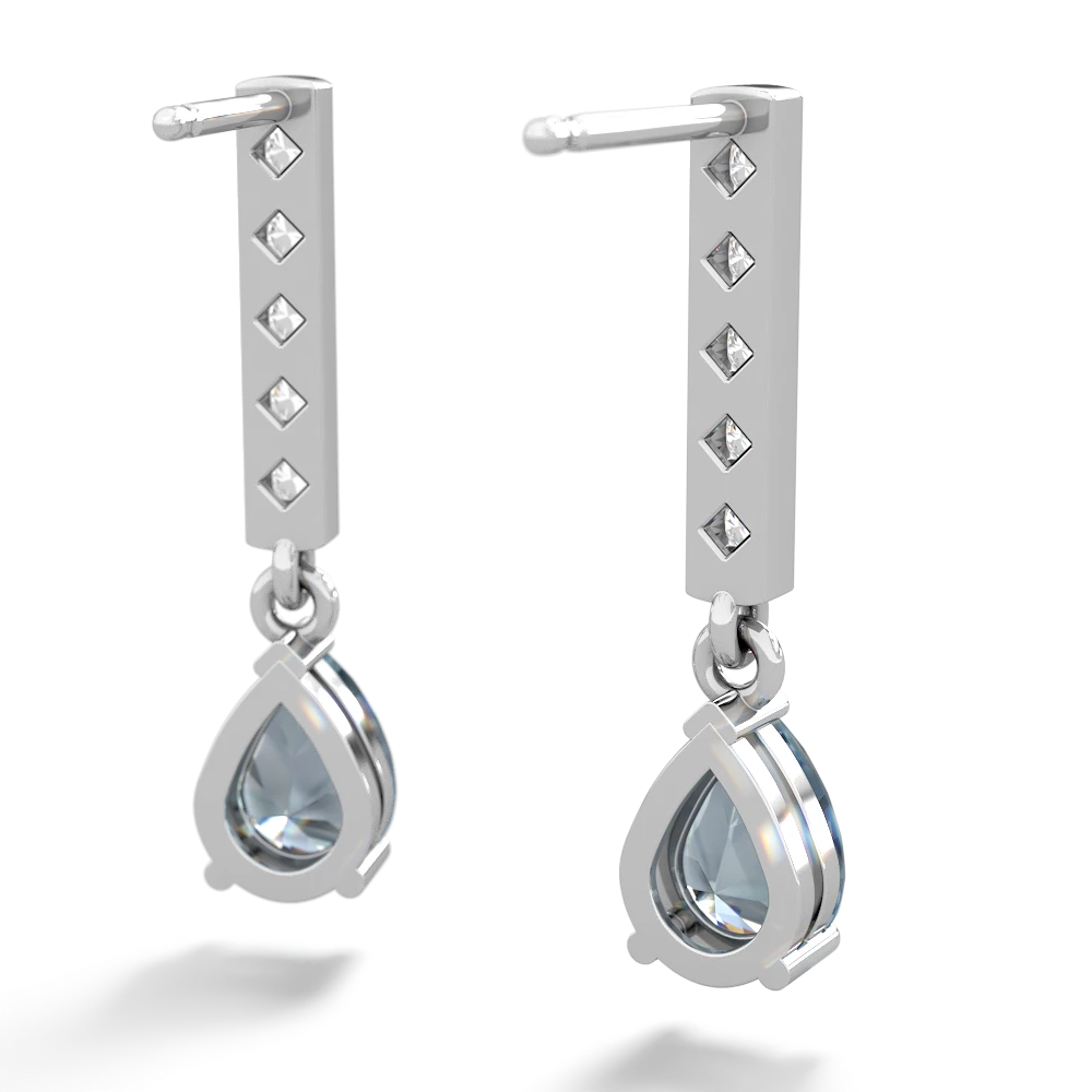 Aquamarine Art Deco Diamond Drop 14K White Gold earrings E5324