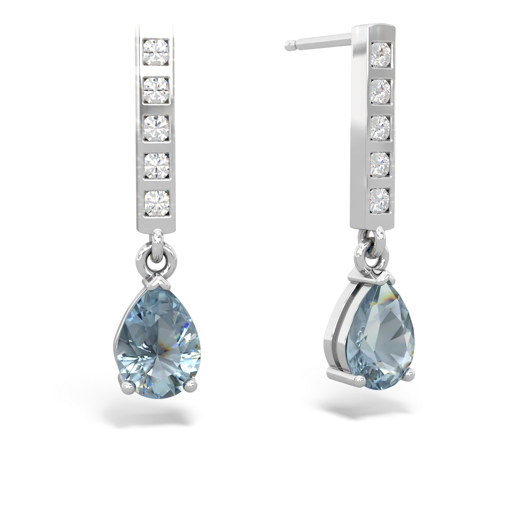 Aquamarine Art Deco Diamond Drop 14K White Gold earrings E5324