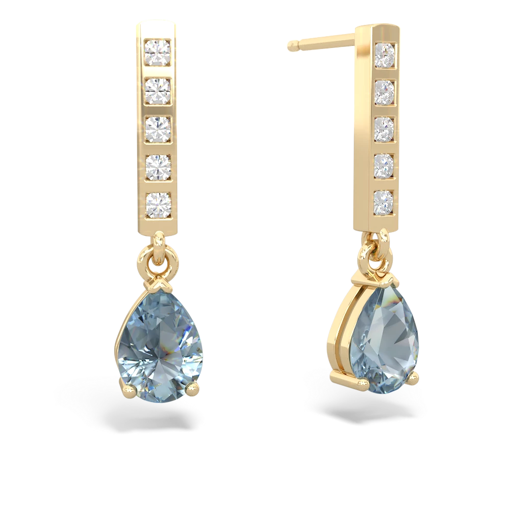 Aquamarine Art Deco Diamond Drop 14K Yellow Gold earrings E5324