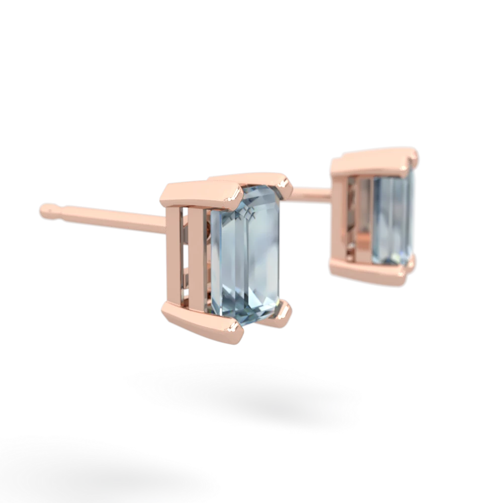 Aquamarine 6X4mm Emerald-Cut Stud 14K Rose Gold earrings E1855