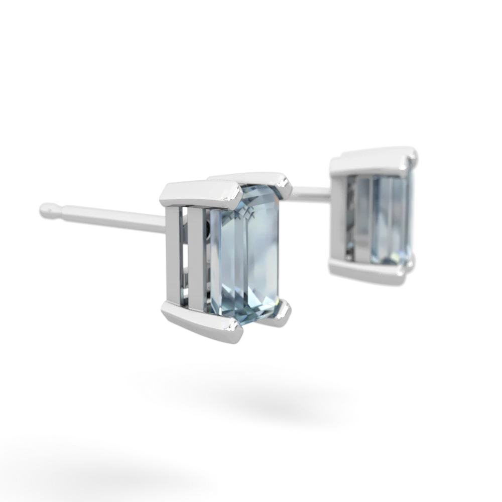 Aquamarine 6X4mm Emerald-Cut Stud 14K White Gold earrings E1855