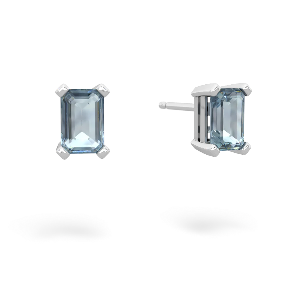 Aquamarine 6X4mm Emerald-Cut Stud 14K White Gold earrings E1855