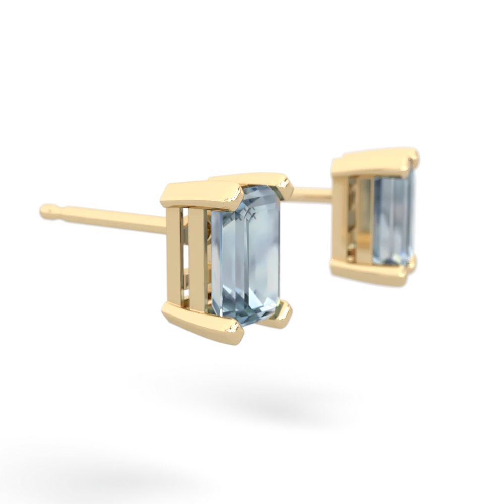 Aquamarine 6X4mm Emerald-Cut Stud 14K Yellow Gold earrings E1855