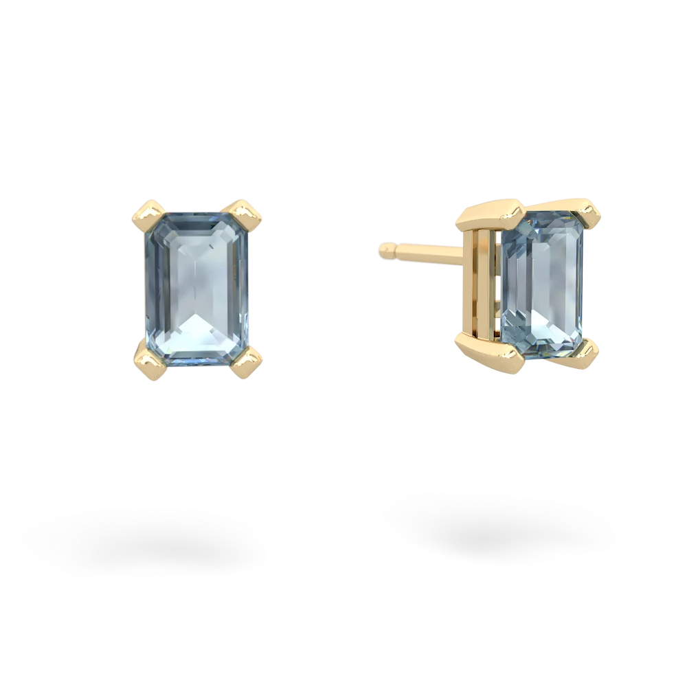 Aquamarine 6X4mm Emerald-Cut Stud 14K Yellow Gold earrings E1855