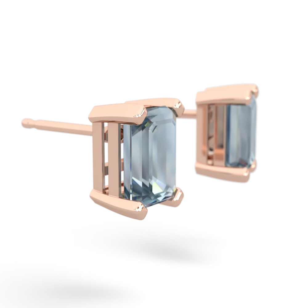 Aquamarine 7X5mm Emerald-Cut Stud 14K Rose Gold earrings E1856