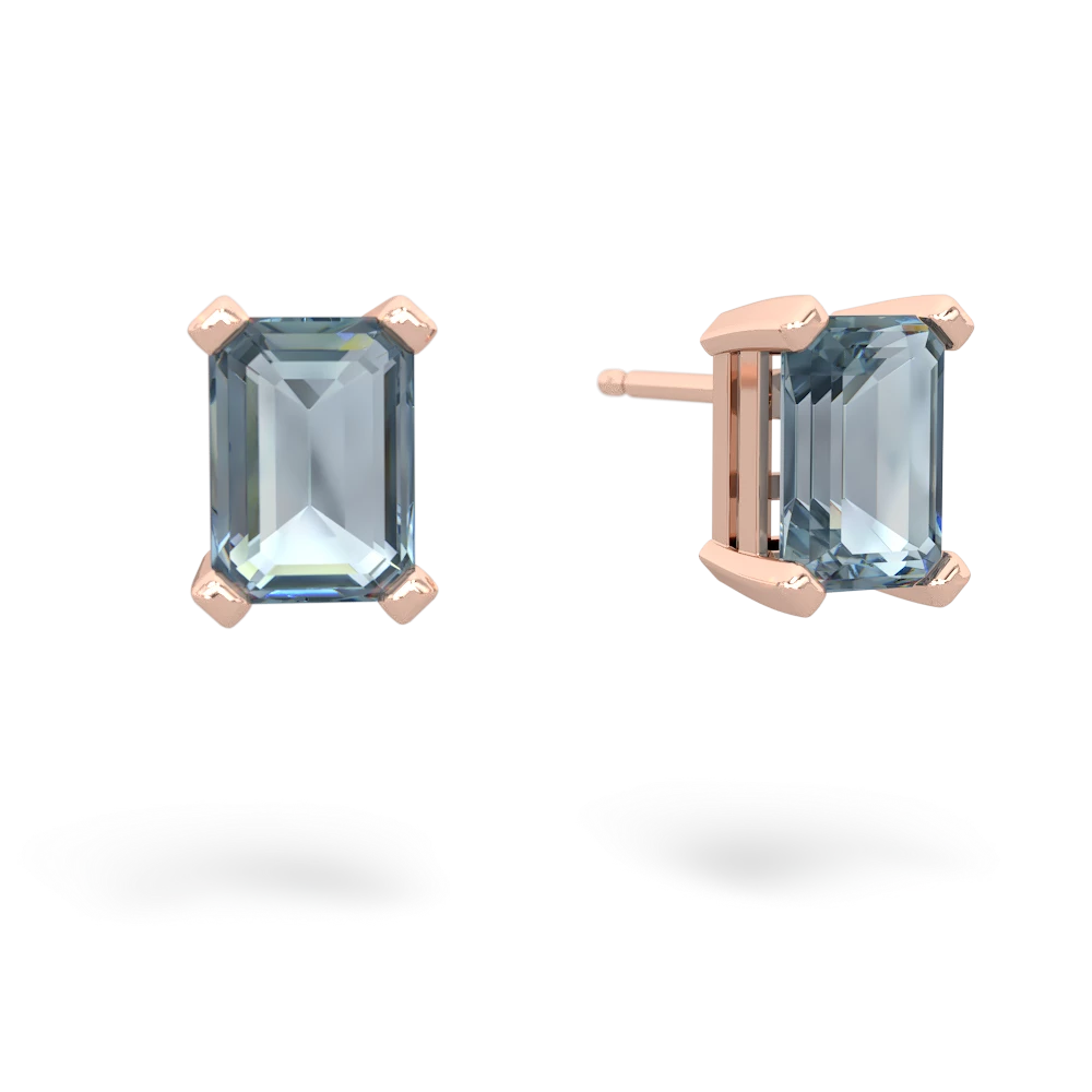 Aquamarine 7X5mm Emerald-Cut Stud 14K Rose Gold earrings E1856