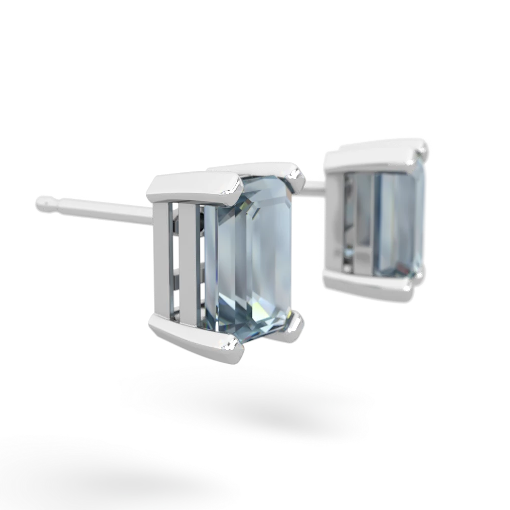 Aquamarine 7X5mm Emerald-Cut Stud 14K White Gold earrings E1856