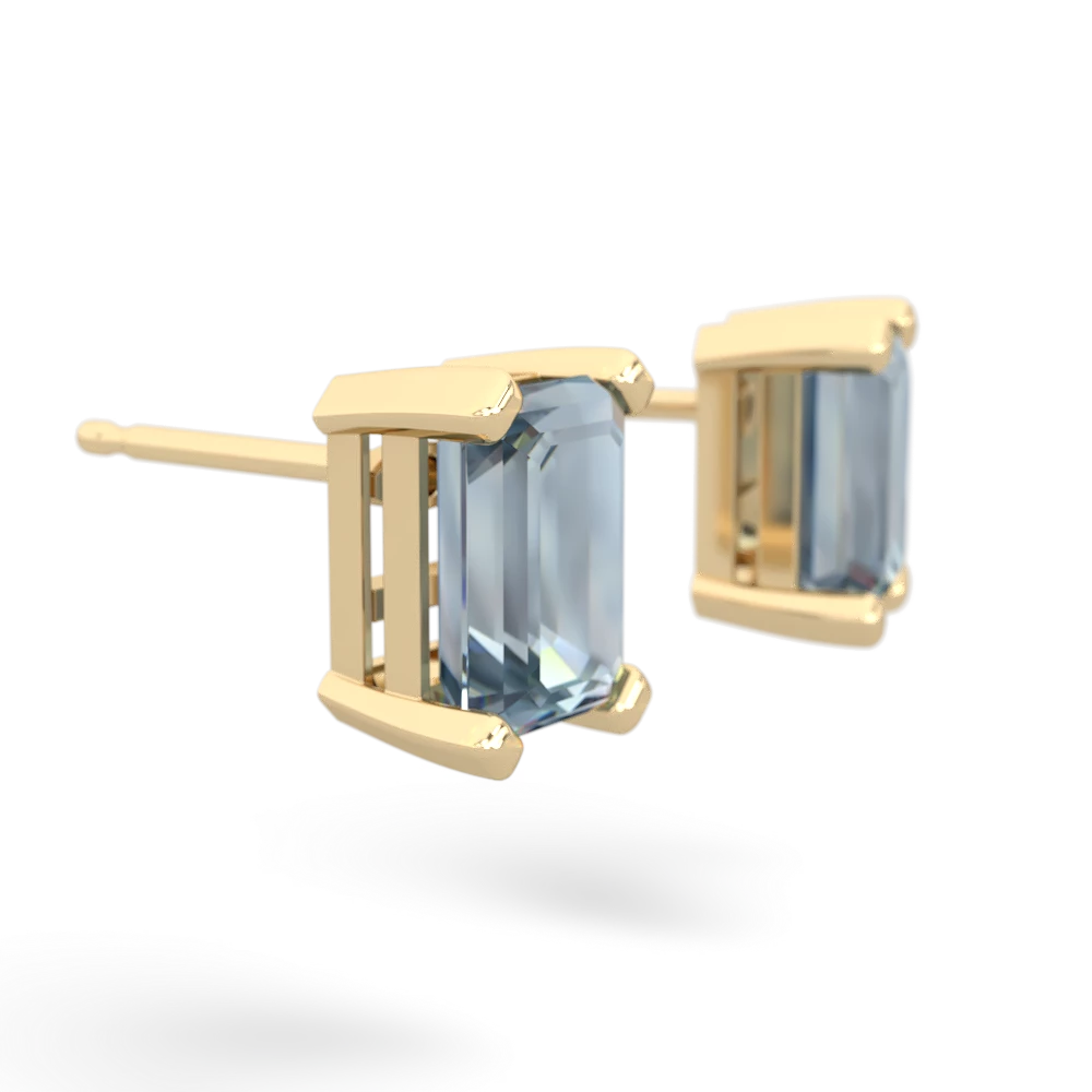 Aquamarine 7X5mm Emerald-Cut Stud 14K Yellow Gold earrings E1856