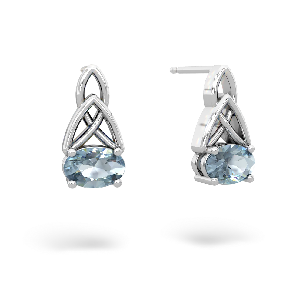 Aquamarine Celtic Trinity Knot 14K White Gold earrings E2389