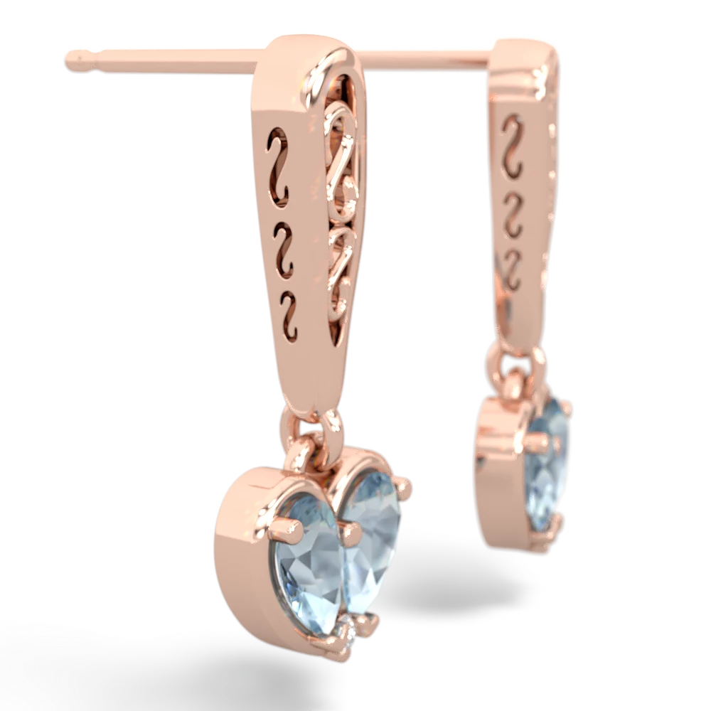 Aquamarine Filligree Heart 14K Rose Gold earrings E5070