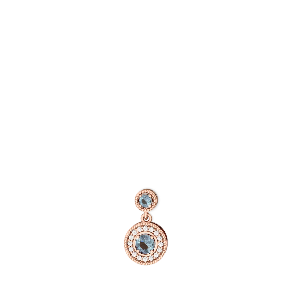 Aquamarine Halo Dangle 14K Rose Gold earrings E5319