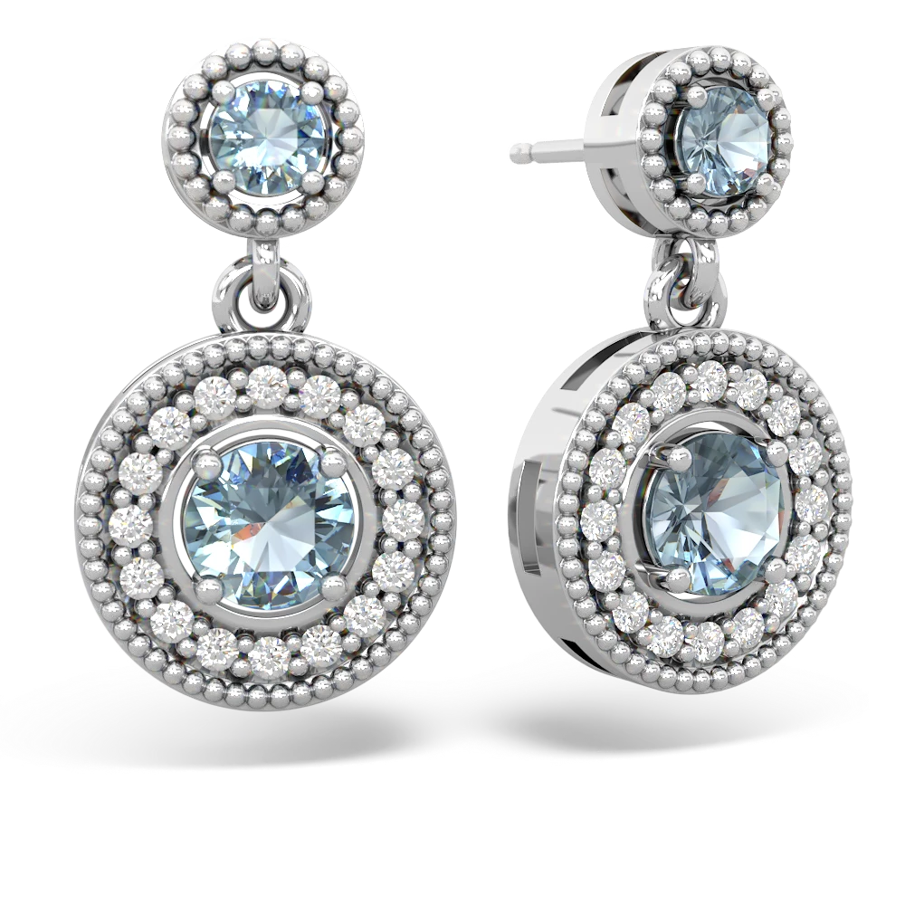 Aquamarine Halo Dangle 14K White Gold earrings E5319