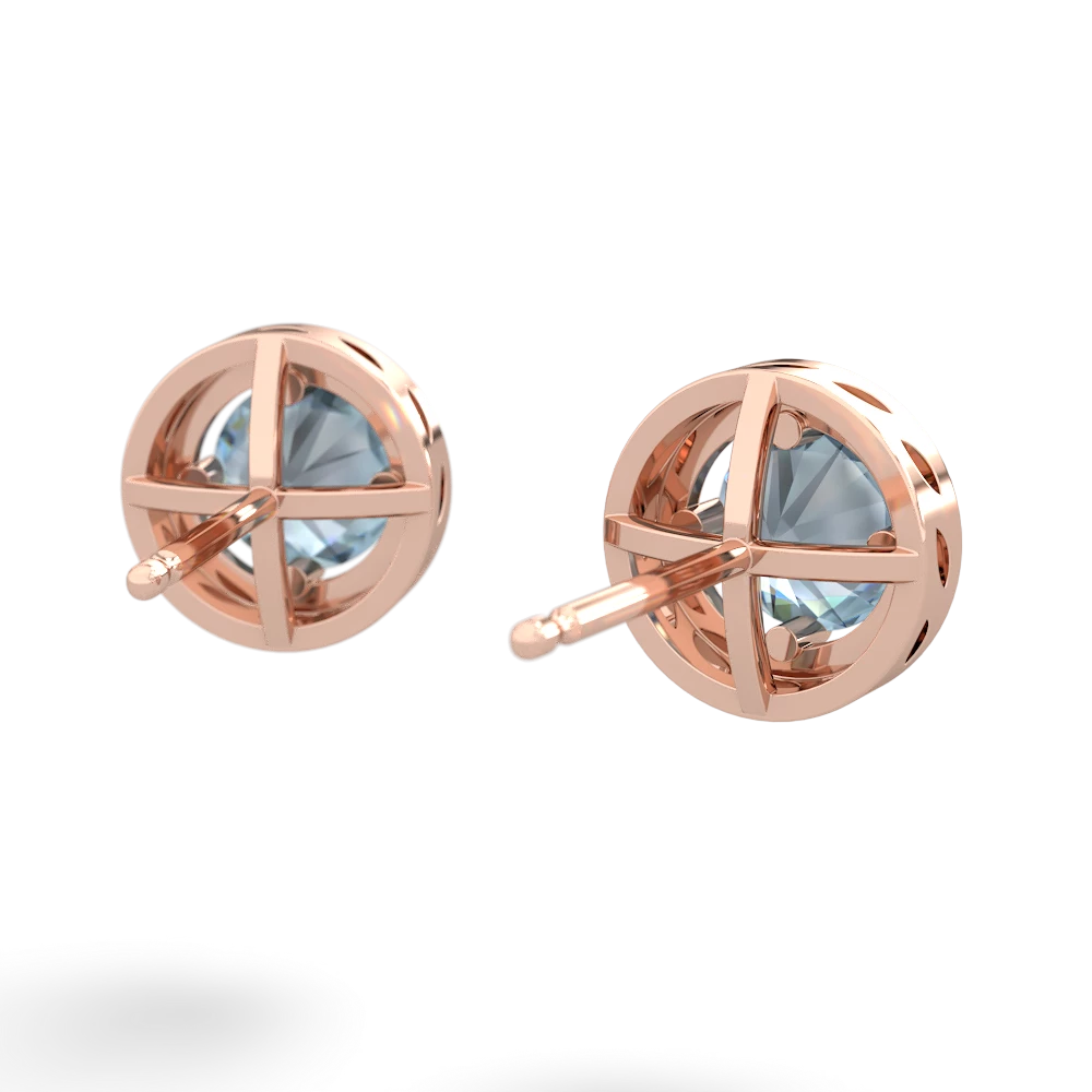 Aquamarine Halo 14K Rose Gold earrings E5320