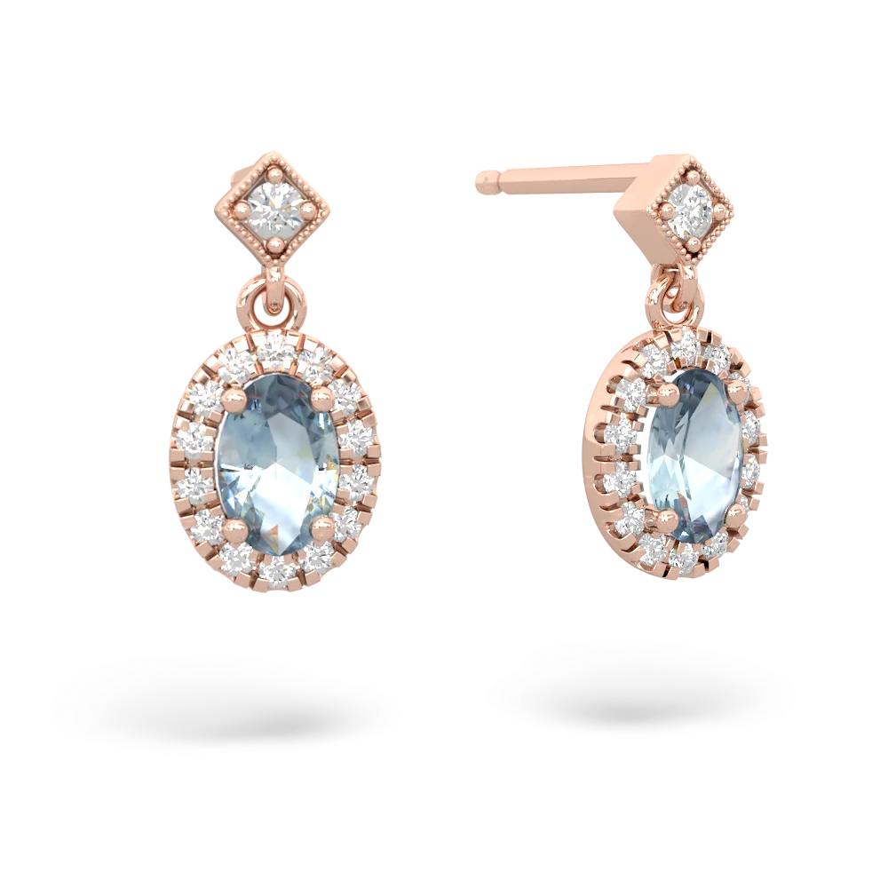 Aquamarine Antique-Style Halo 14K Rose Gold earrings E5720