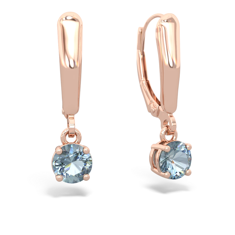 Aquamarine 5Mm Round Lever Back 14K Rose Gold earrings E2785