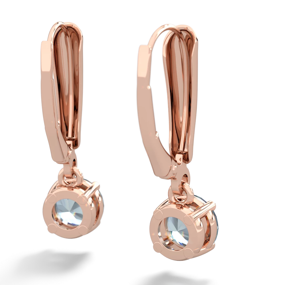 Aquamarine 6Mm  Round Lever Back 14K Rose Gold earrings E2786