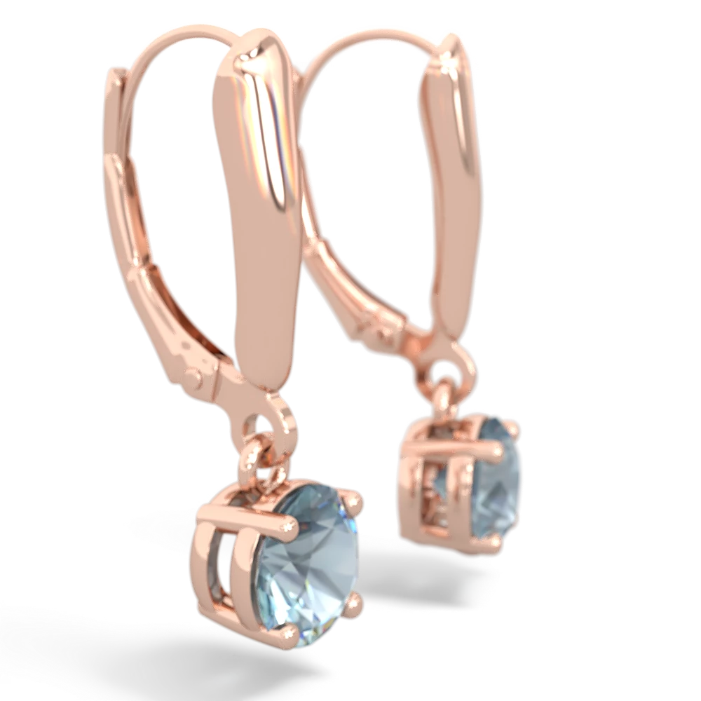 Aquamarine 6Mm  Round Lever Back 14K Rose Gold earrings E2786