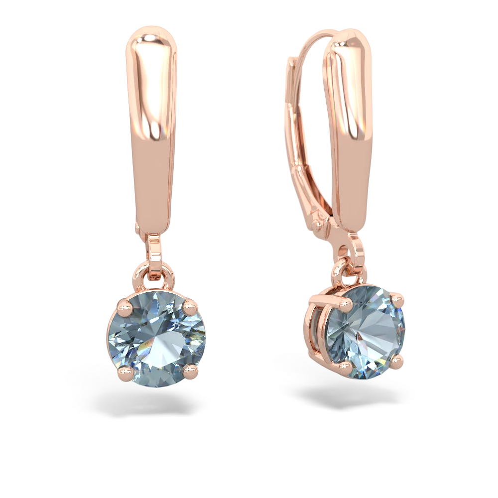 Aquamarine 6Mm  Round Lever Back 14K Rose Gold earrings E2786