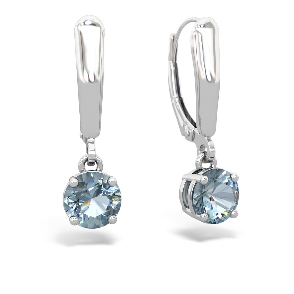 Aquamarine 6Mm  Round Lever Back 14K White Gold earrings E2786