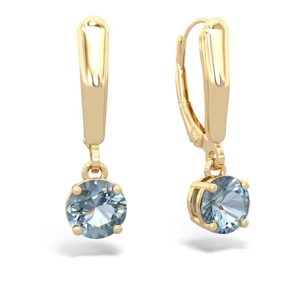 Aquamarine 6mm Round Lever Back earrings 14K Yellow Gold