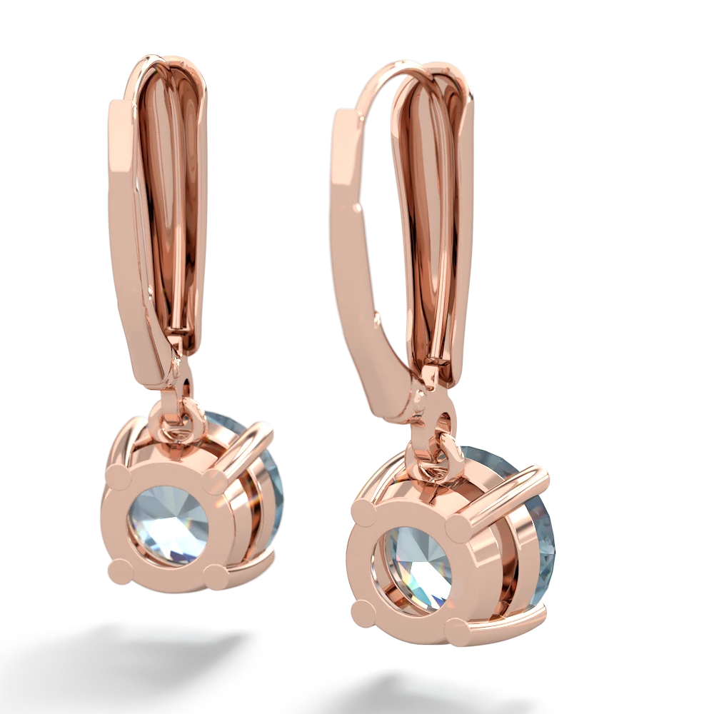 Aquamarine 8Mm  Round Lever Back 14K Rose Gold earrings E2788