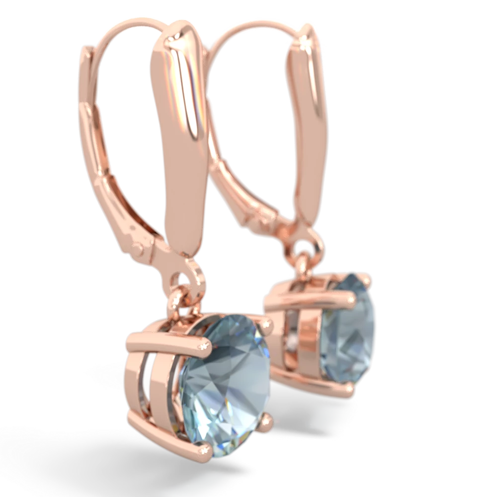 Aquamarine 8Mm  Round Lever Back 14K Rose Gold earrings E2788