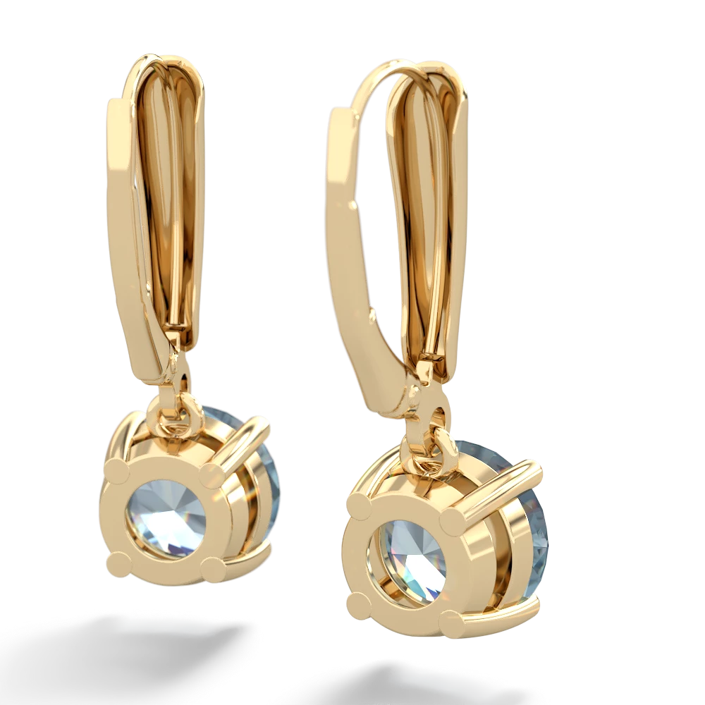 Aquamarine 8Mm  Round Lever Back 14K Yellow Gold earrings E2788