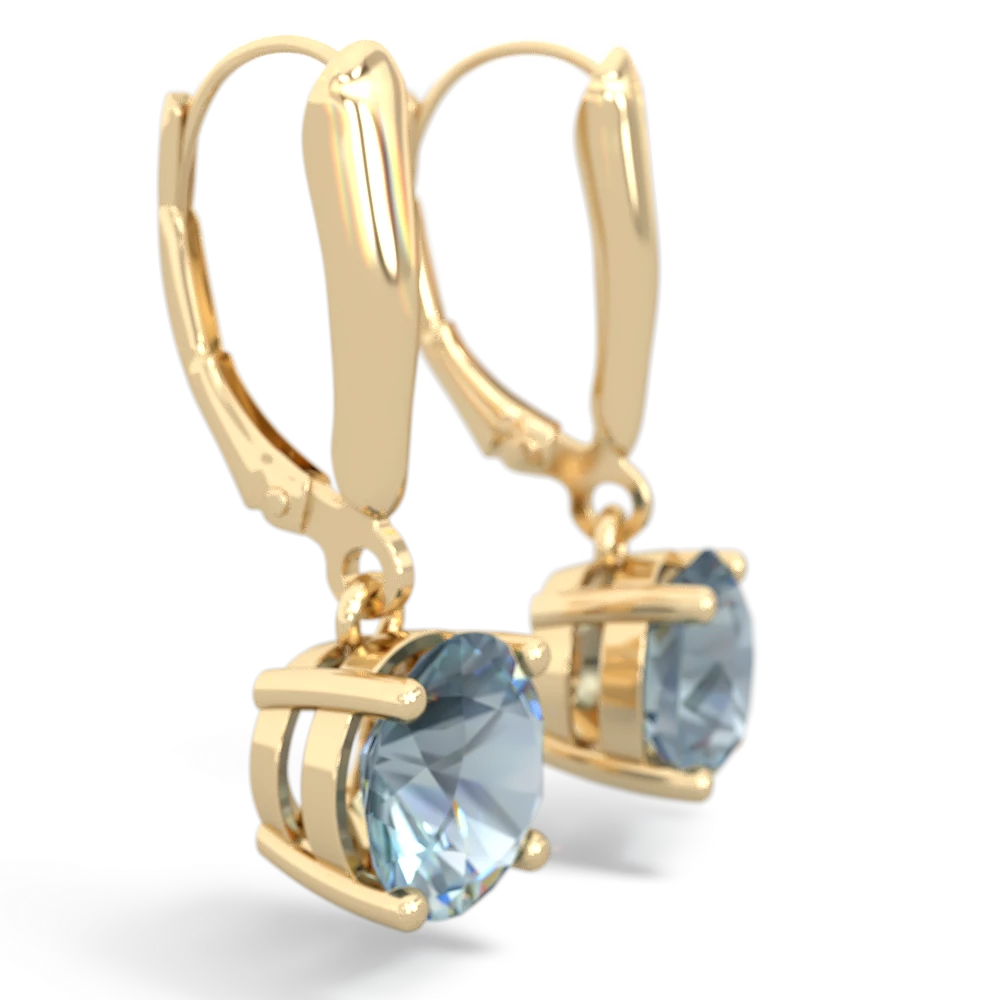 Aquamarine 8Mm  Round Lever Back 14K Yellow Gold earrings E2788