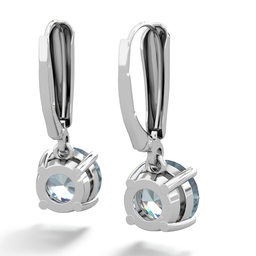 Aquamarine 8Mm Round Lever Back 14K White Gold earrings E2788